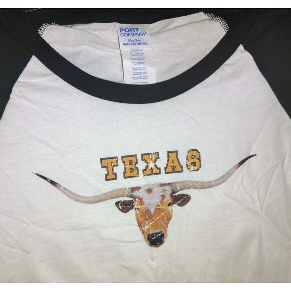 Texas Longhorn Port & Company Size Medium Baseball Tee 100% Cotton 3/4 Sleeve - Picture 2 of 4